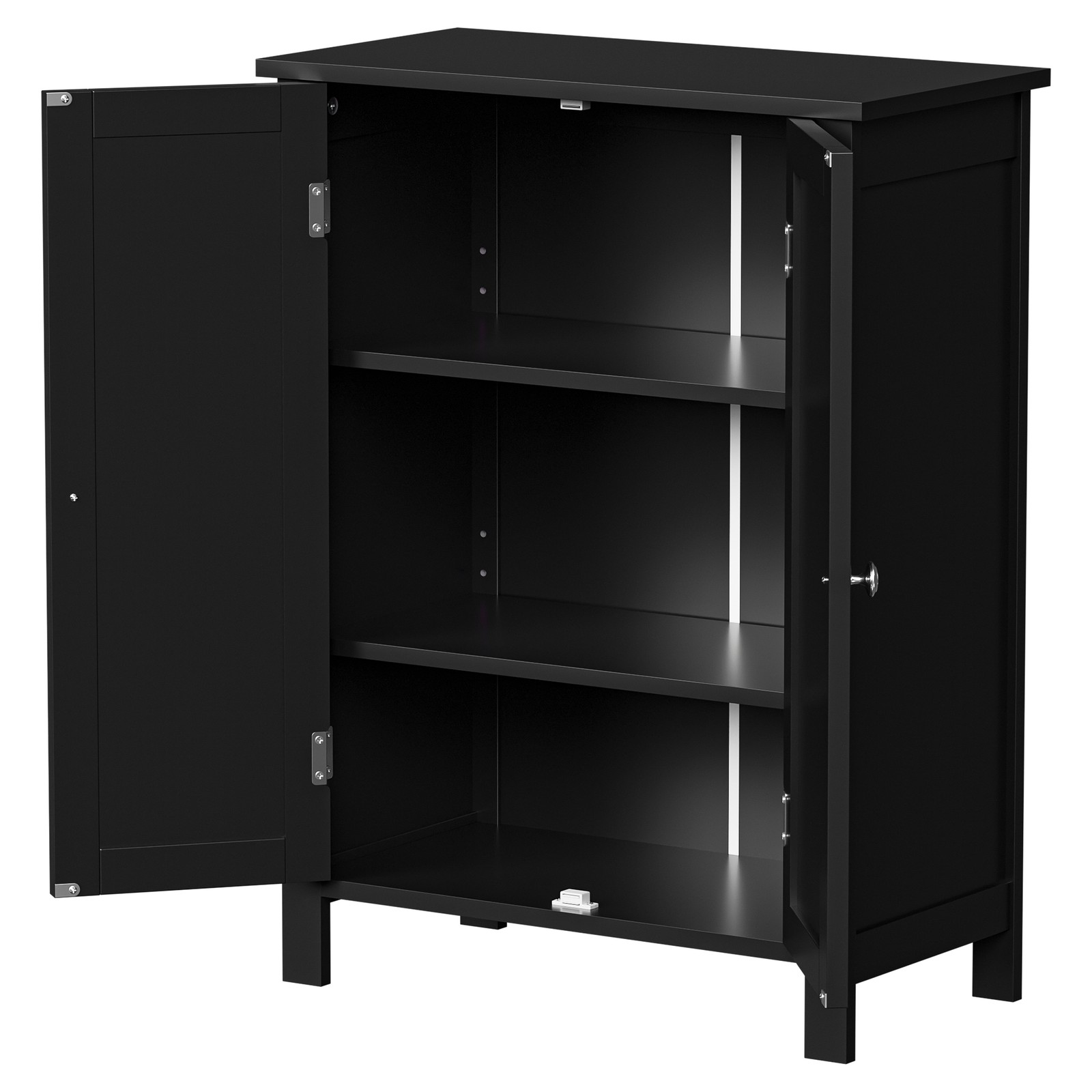 Bathroom Floor Storage Cabinet with Adjustable Shelf Double Door Organizer Black