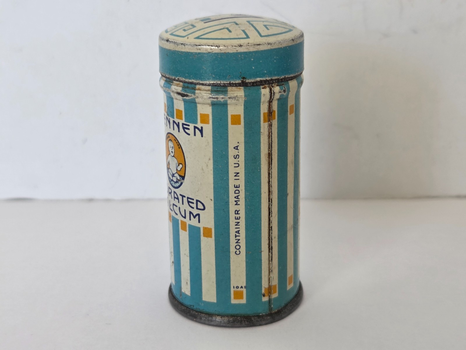 Vintage Mennen Borated Talcum Tin Baby Powder USA Sample Size Advertising Empty