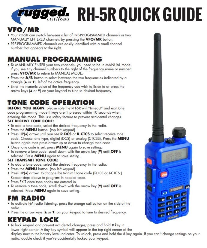 Rugged Radios RH5R 8W Programmed Handheld Race UTV Offroad Radio Walkie Talkie