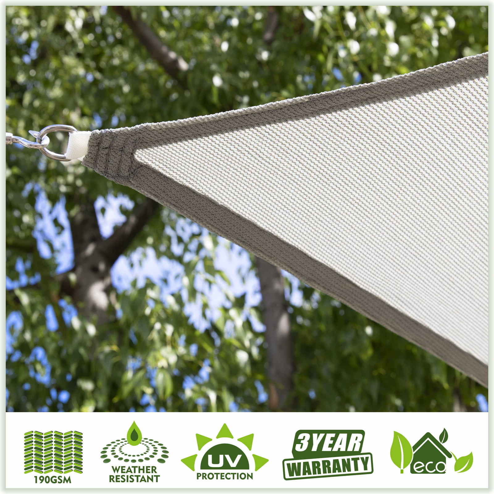 Colourtree Grey Custom Size Rectangle Sun Shade Sail Canopy Fabric Cover Patio