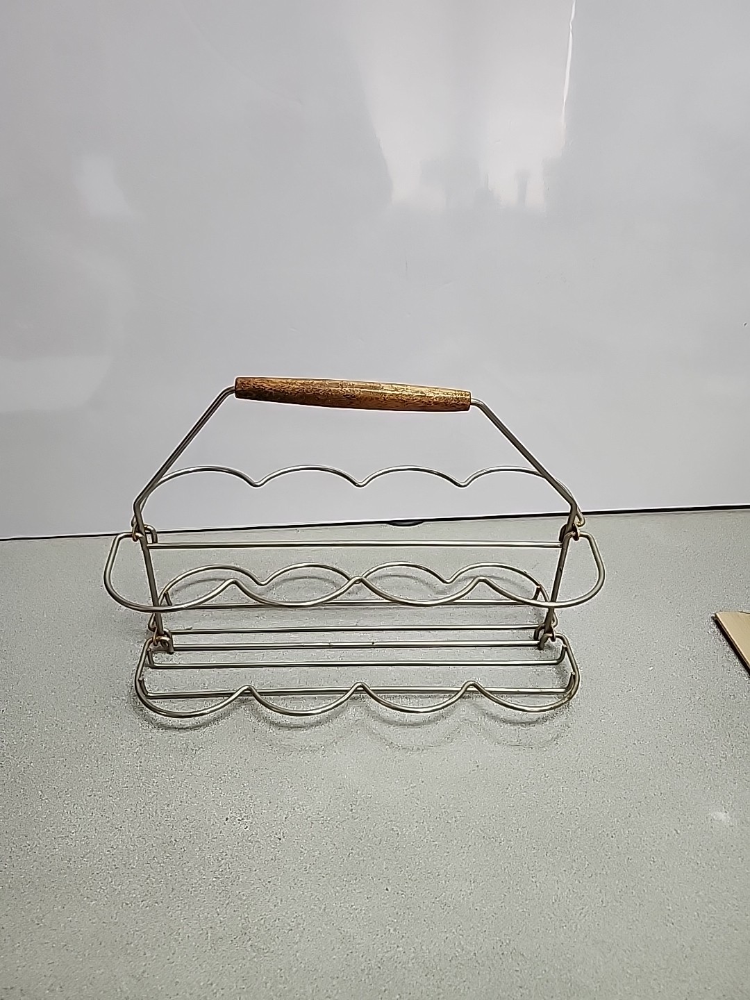 Vtg Collapsible Drinking 8 Glass Holder Caddy Carrier MCM Barware Silver