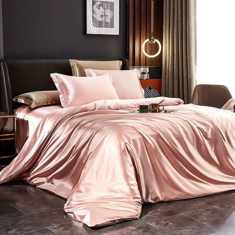 Mulberry Silk Bedding Set with Duvet Cover Bed Sheet Pillowcases Satin Bedsheet