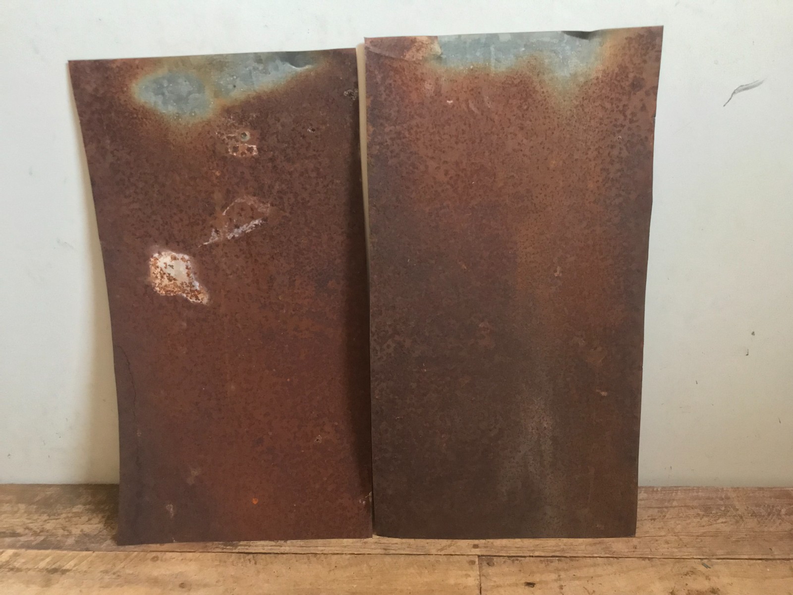 2 Galvanized Sheet Metal Gray/Silver & White Patina Rusty Back Side 18 1/2