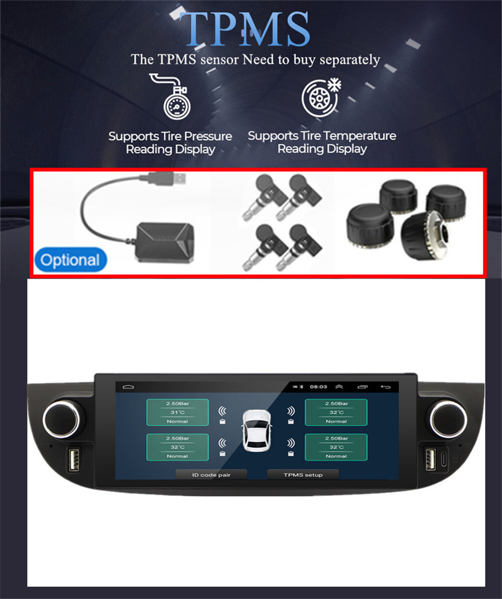 6.86in Touch Screen Car Radio Player USB RDS 4+32G Fit For Fiat 500 2007-2018