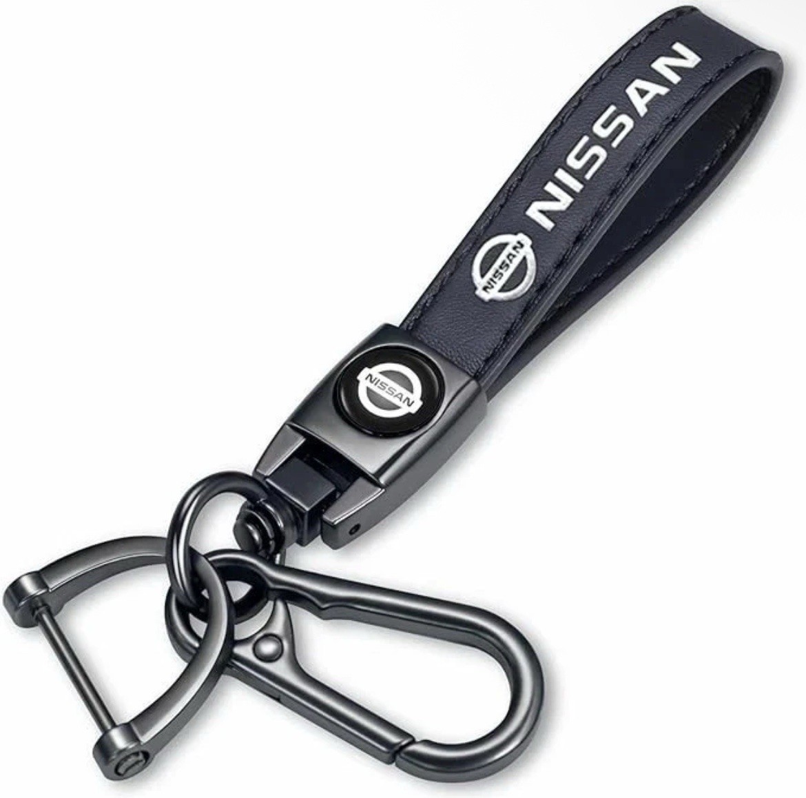 Nissan keychain Genuine Leather Black Chrome Keychain | FAST SHIPPING |