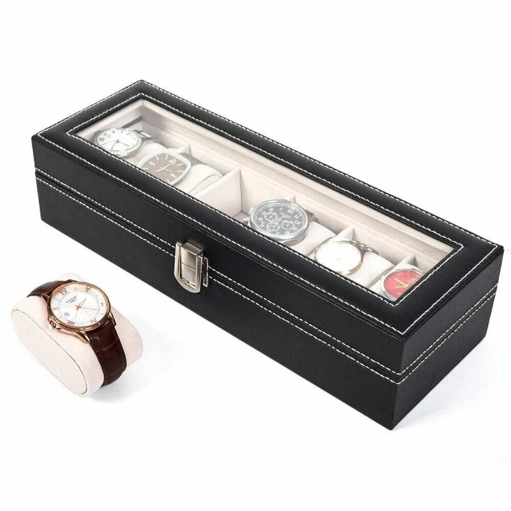 6 Slots Watch Box PU Leather Watch Case Jewelry Storage Watch Display Case Gift