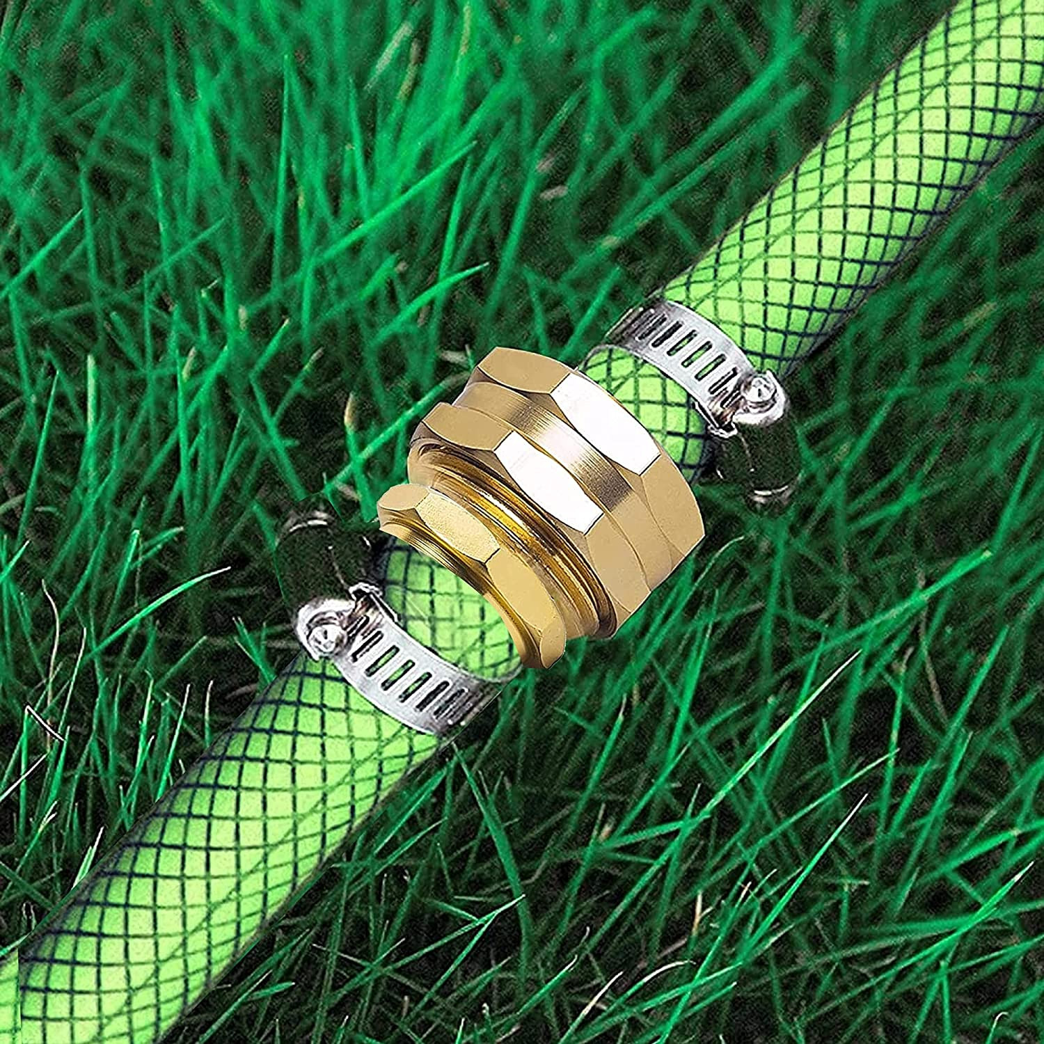 Hourleey Garden Hose Repair Connector with Clamps, Fit for 3/4" or 5/8" Garden H