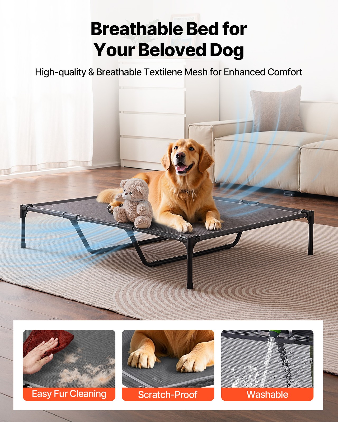 VEVOR Elevated Dog Bed for Large Dog Portable Raised Dog Cot with Metal Frame XL