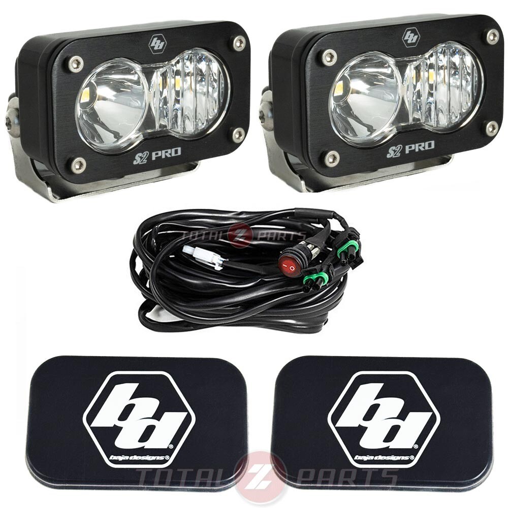 Baja Designs™ S2 Pro LED Lights Clear Driving/Combo Pair w/Rock Guards, Wiring