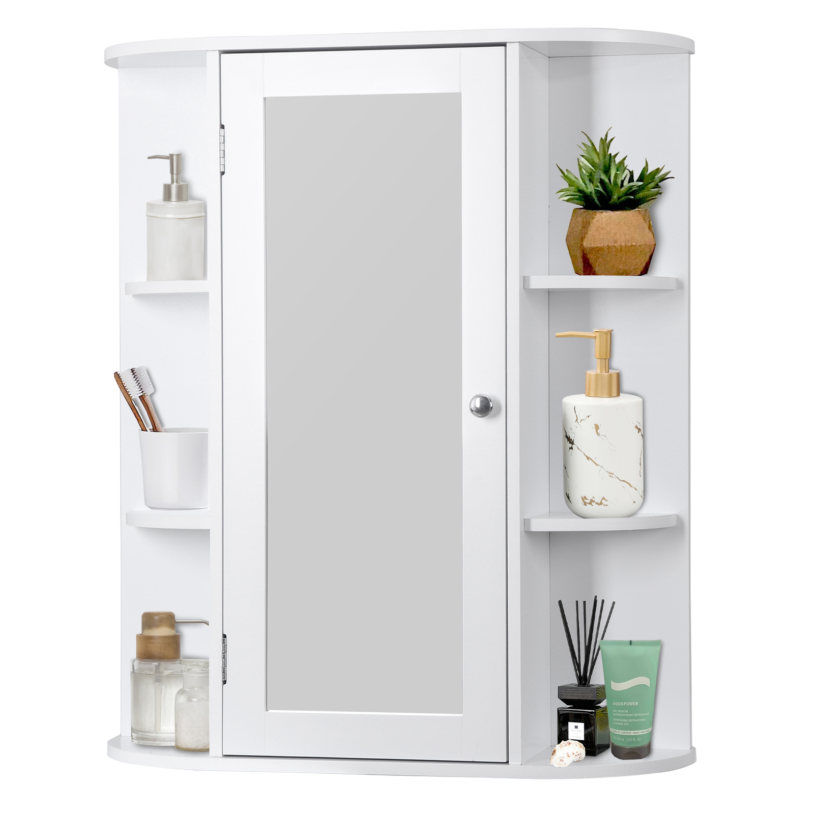 Bathroom Cabinet Single Door Wall Mount Medicine Cabinet with Mirror Shelf