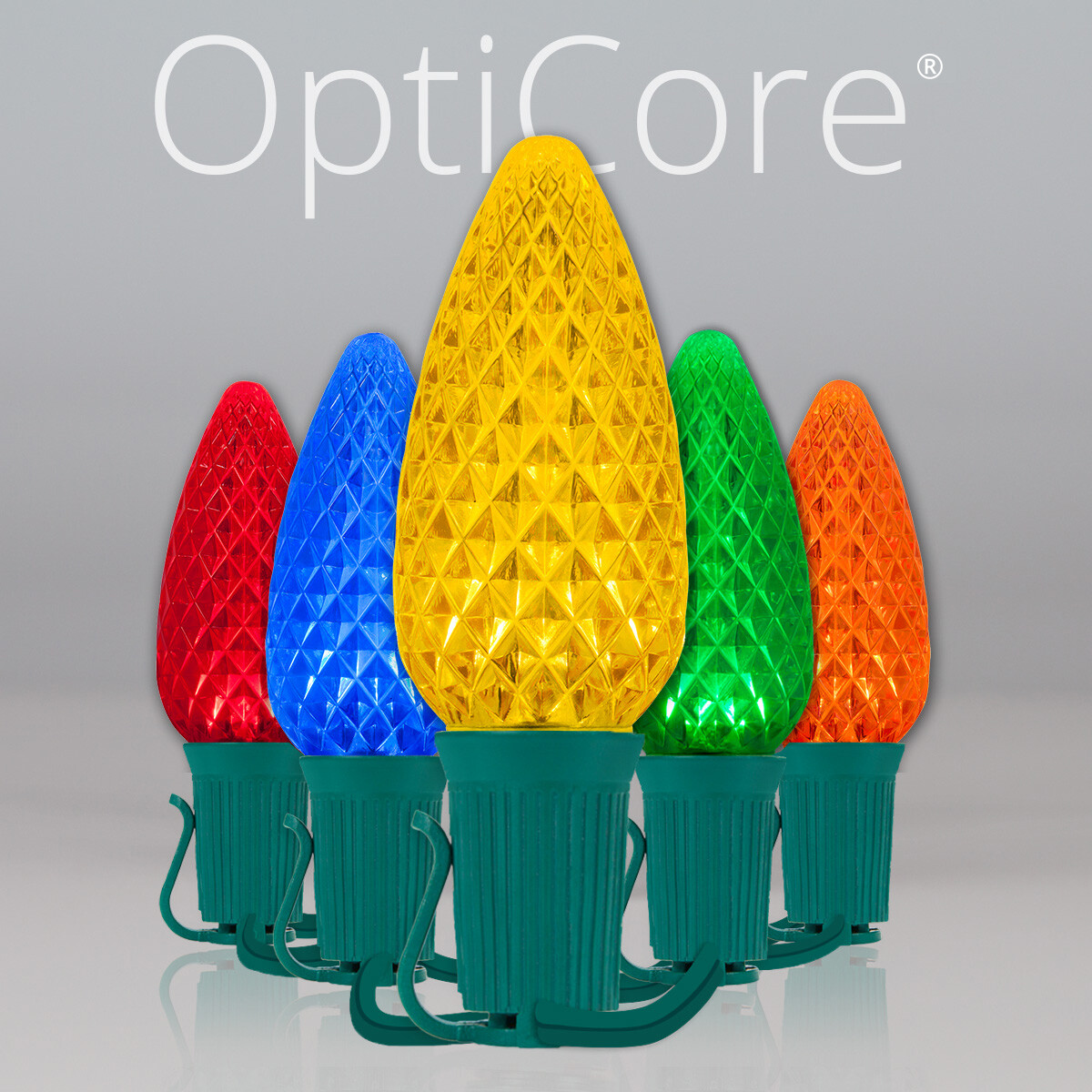 50 C9 OptiCore Shatterproof LED Christmas Lights Faceted Finish, Green Wire 50ft