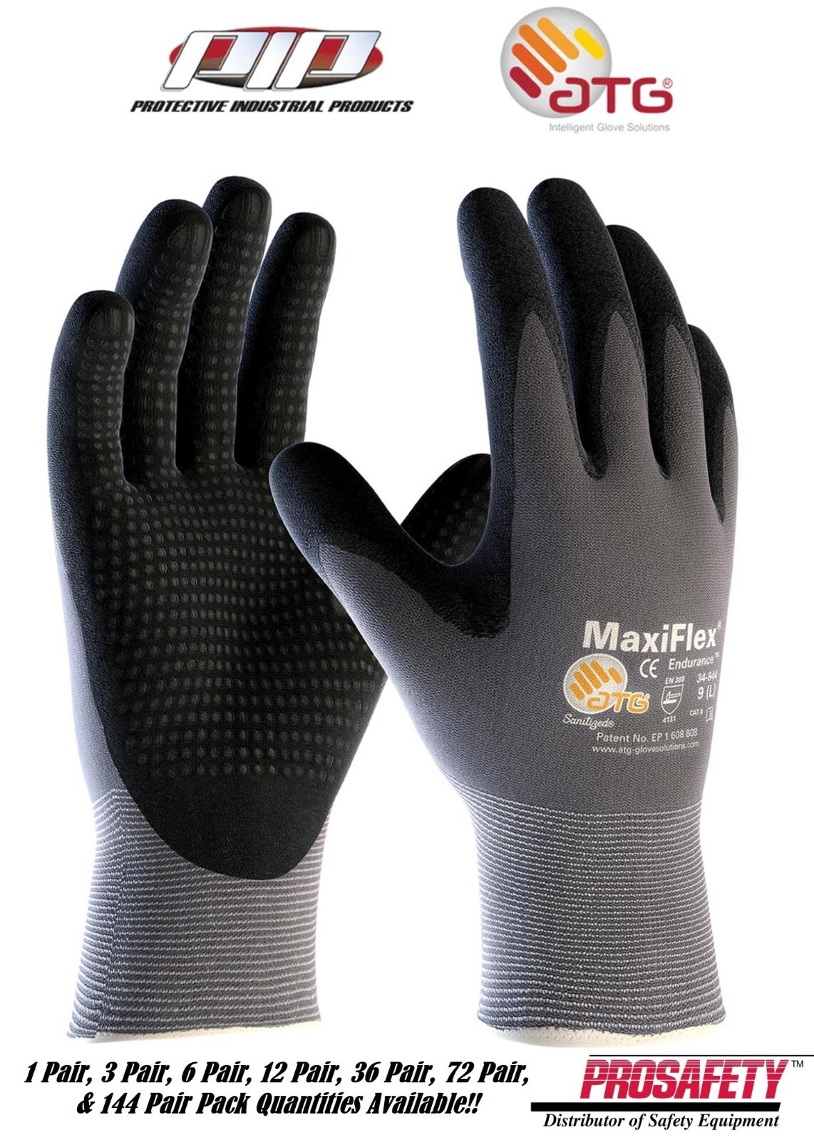 34-844 MaxiFlex MicroFoam Dotted Palm Nitrile Grip Coated PROTECTIVE WORK GLOVES