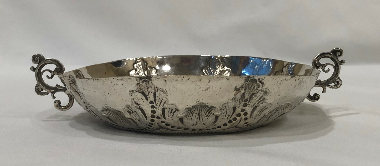 Hanau Sterling Silver Folk Scene of Piper Bowl/Wine Taster Germany c. 1900