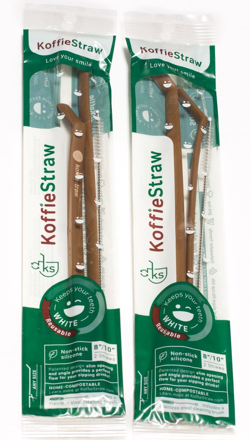 Koffie Straw 8" 10" Reusable Silicone MOCHA (2 Sets) Limit Teeth Coffee Stains