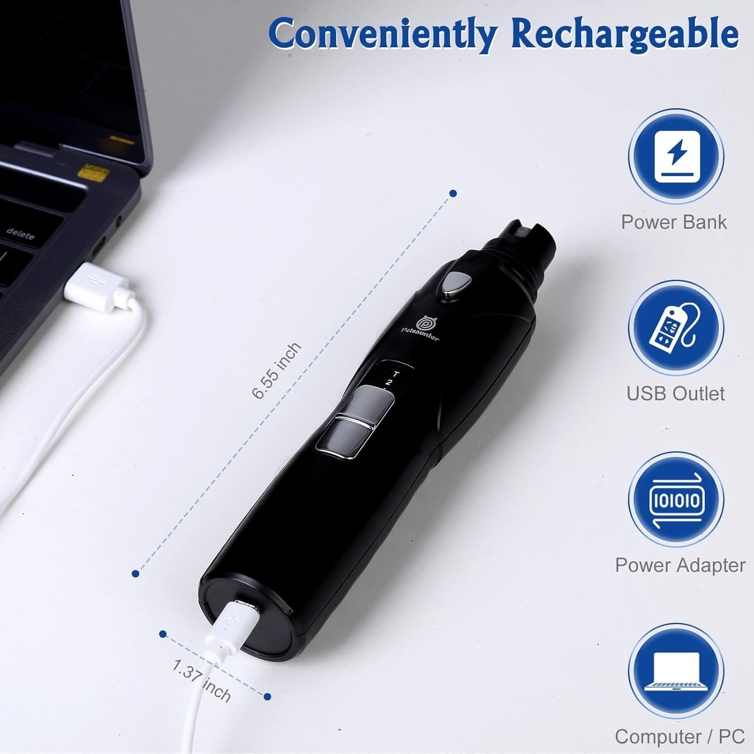 Casfuy 6-Speed Dog Nail Grinder - Newest Enhanced Pet D-Grey