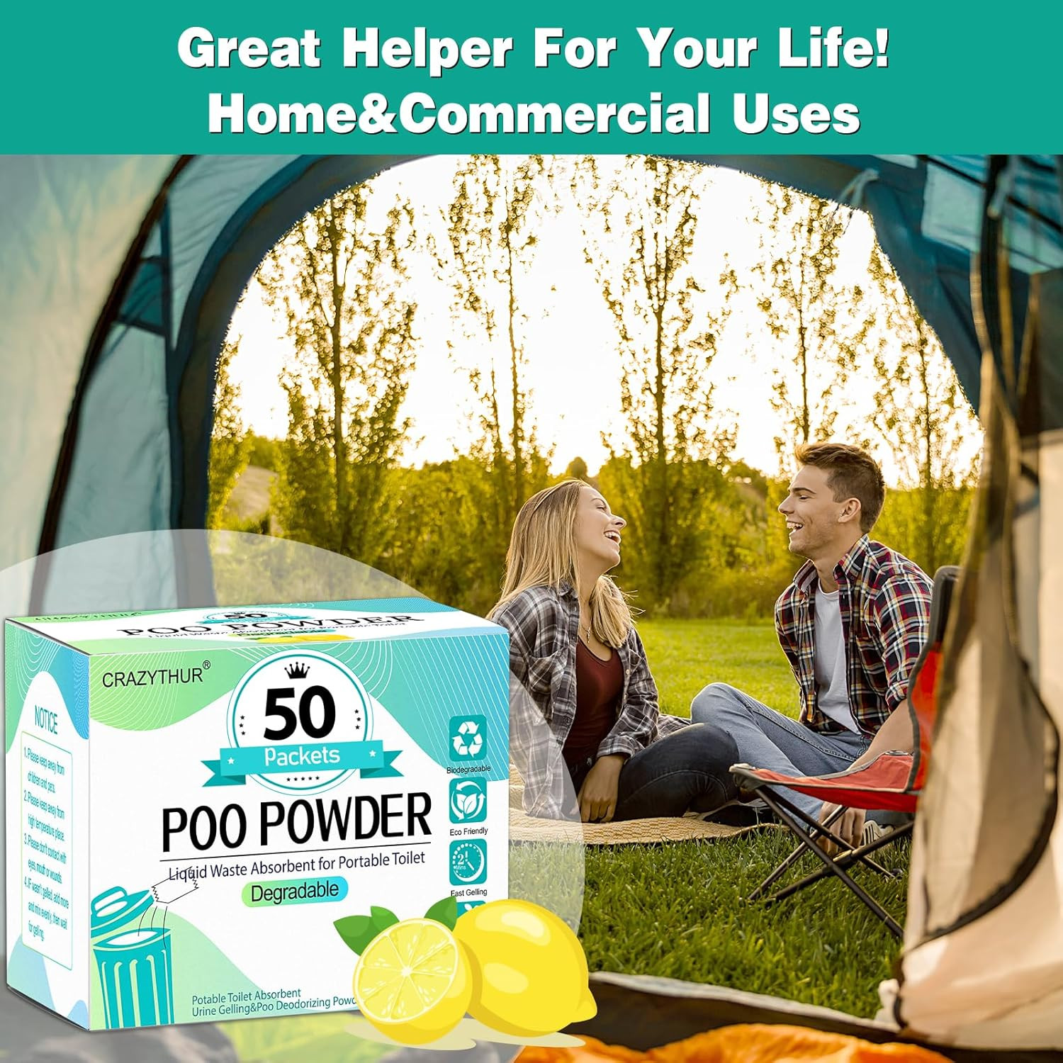 Portableportable Toilet Gel, Poo Powder for Portable Toilet, Camping Toilet Gel,