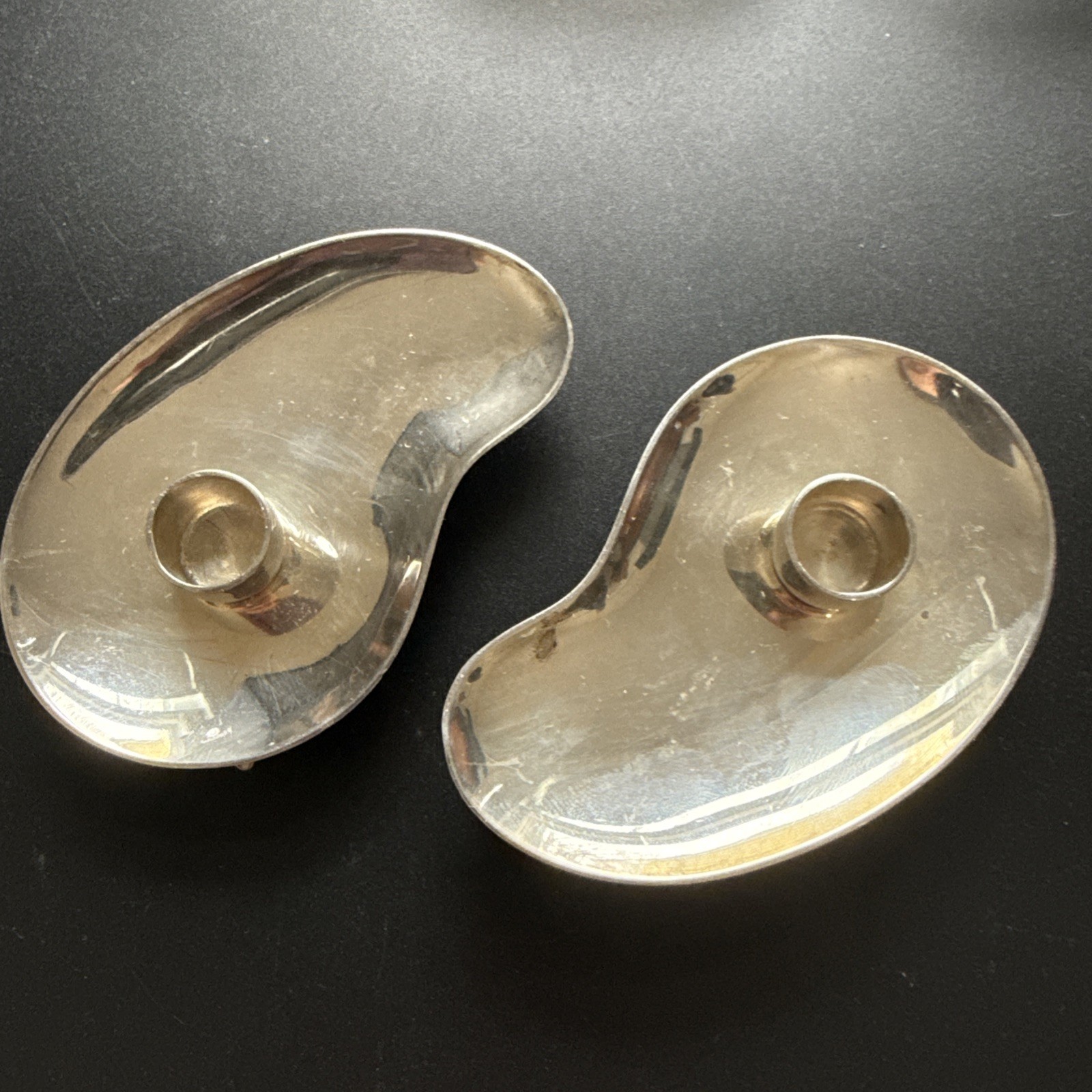 Mid Century Modern Sterling Silver Denmark Hugo Grun Candlestick Holders Pair