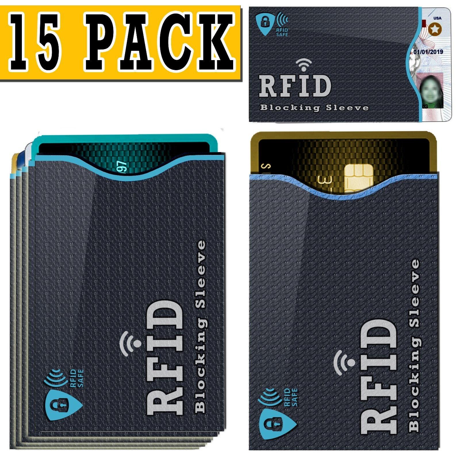15-5 PACK RFID Blocking Credit Card Holder Case Safety Sleeve Protector