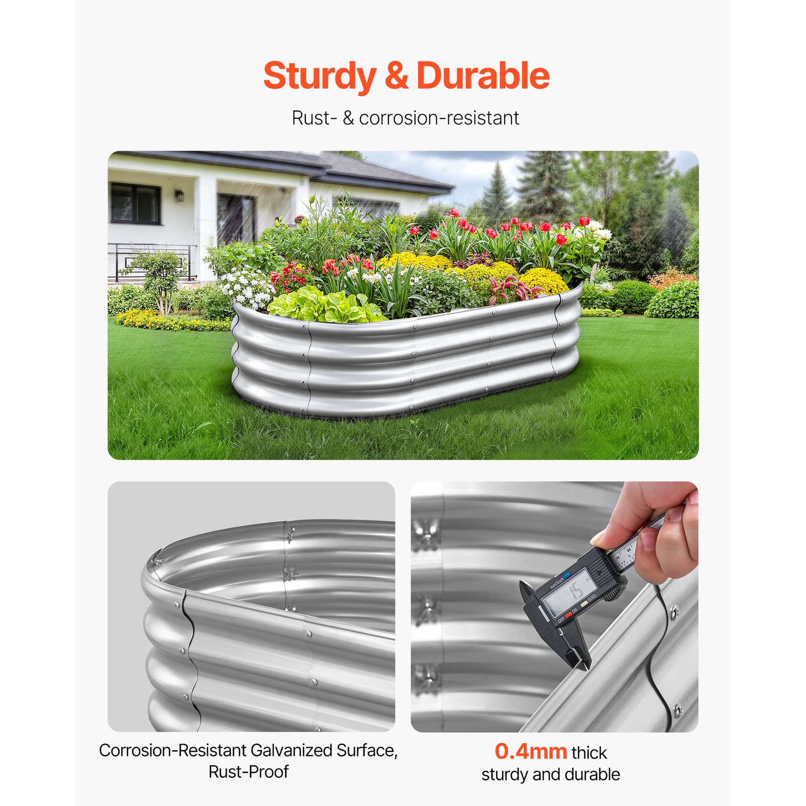 Uimoso Metal Raised Garden Bed Galvanized Planter Box 4x2x1 ft in Silver Finish