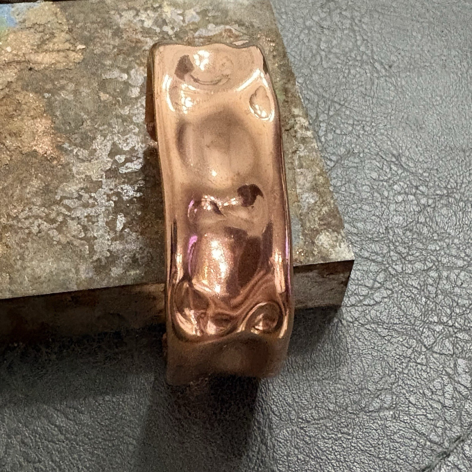 Brutalist Heavy Thick Women’s Hammered Wide Copper Artisan Cuff Bracelet Shiny