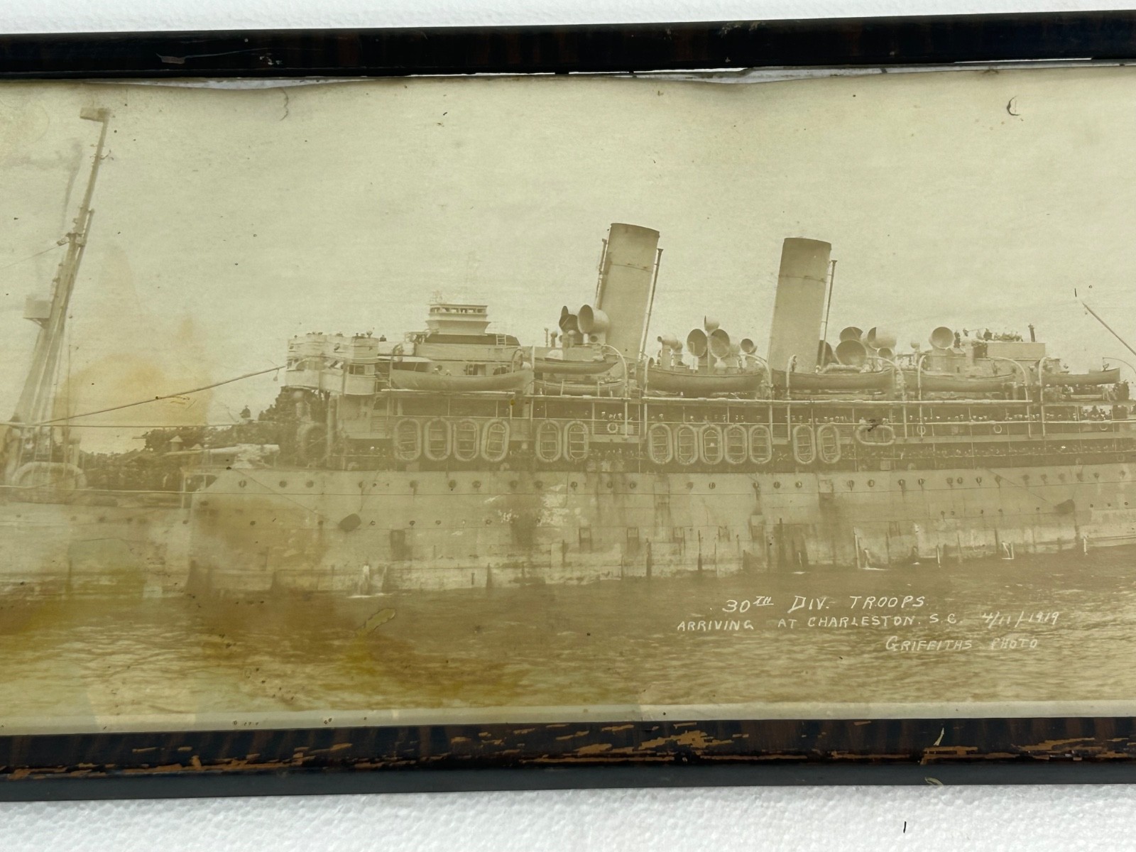 WWI USS Powhatan ID-3013 Transporting US Army 30th Division Framed Panoramic