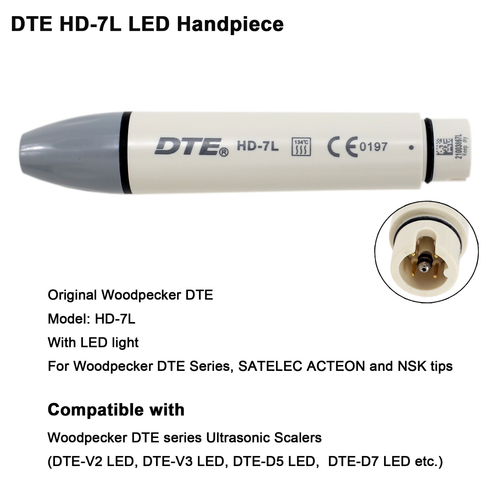 Woodpecker DTE HD-7L Dental Ultrasonic Piezo Scaler LED Handpiece ACTEON Tips H3