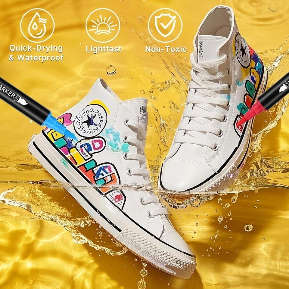 72 Colors Acrylic Paint Markers, Dual Tip Acrylic Paint Pens with Brush Tip & Fi