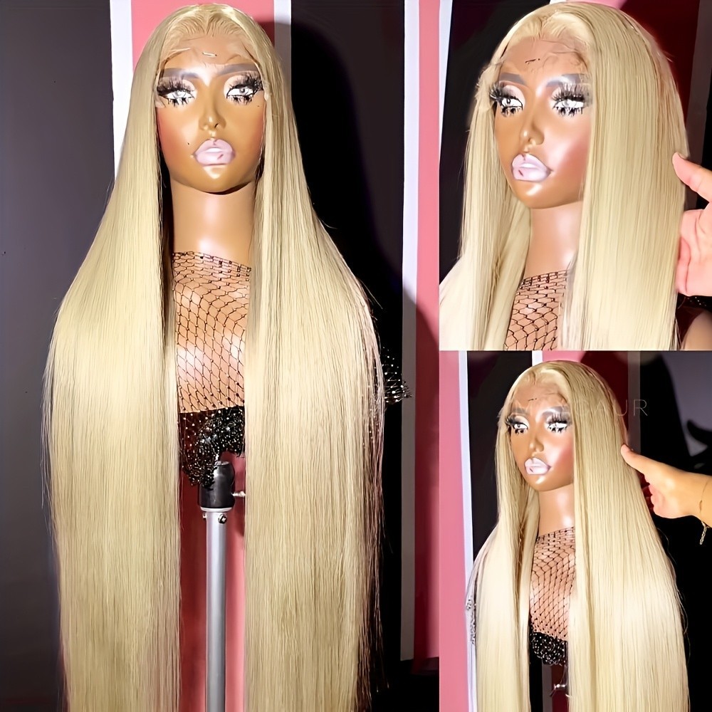 613 Light Blonde Color Synthetic Lace Front Wigs Long Straight Hair Wig Glueless
