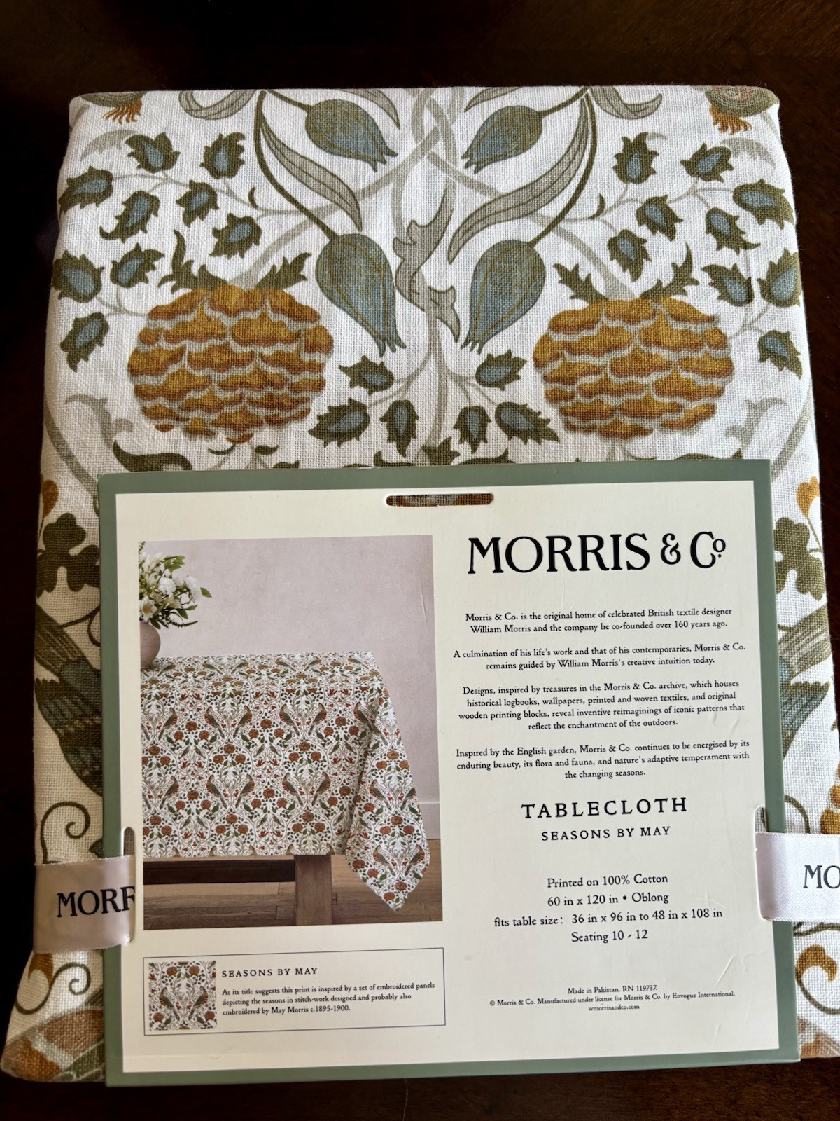 MORRIS & Co Seasons By May Floral Birds 60 x 120 Cotton Tablecloth New