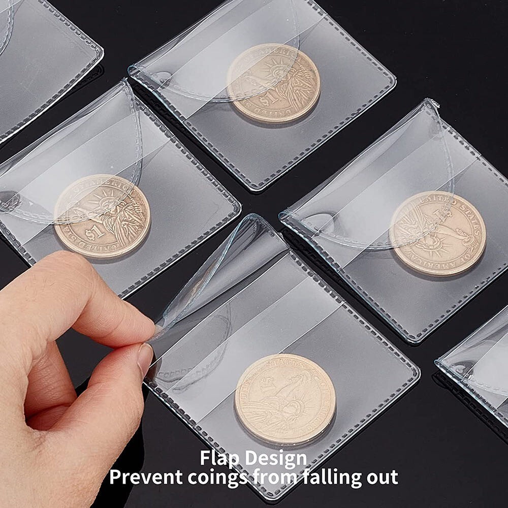 100PCS 2x2Inch Clear Single Pocket Plastic Coin Sleeves Coin Pouches Coin &Jewel