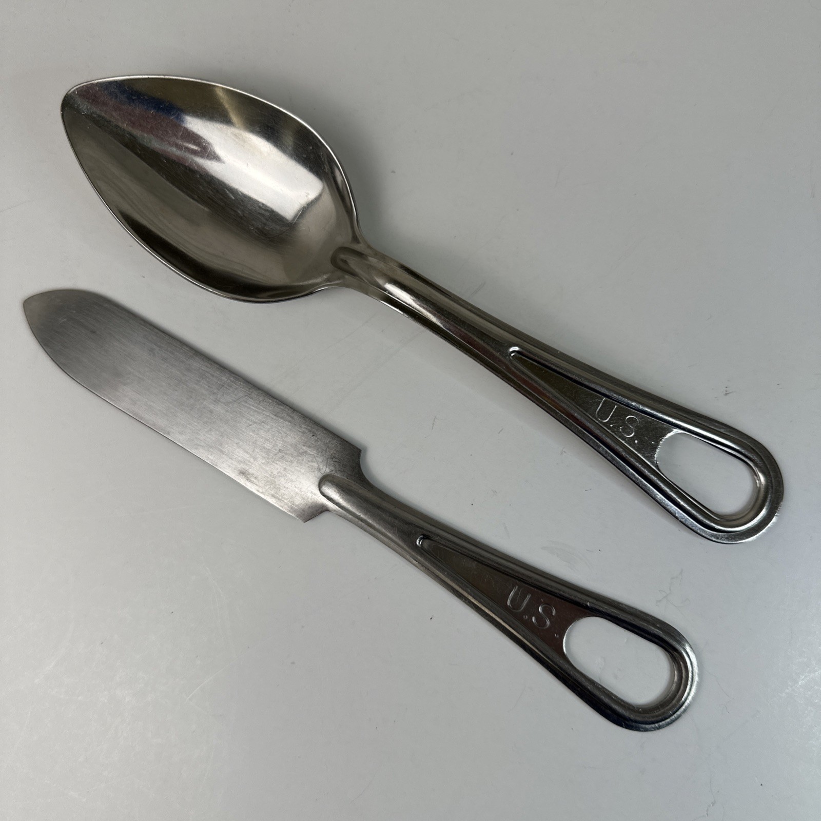 Vintage US Military Mess Kit Utensils - Knife (UCCO) & Spoon (SKOCO) - USGI