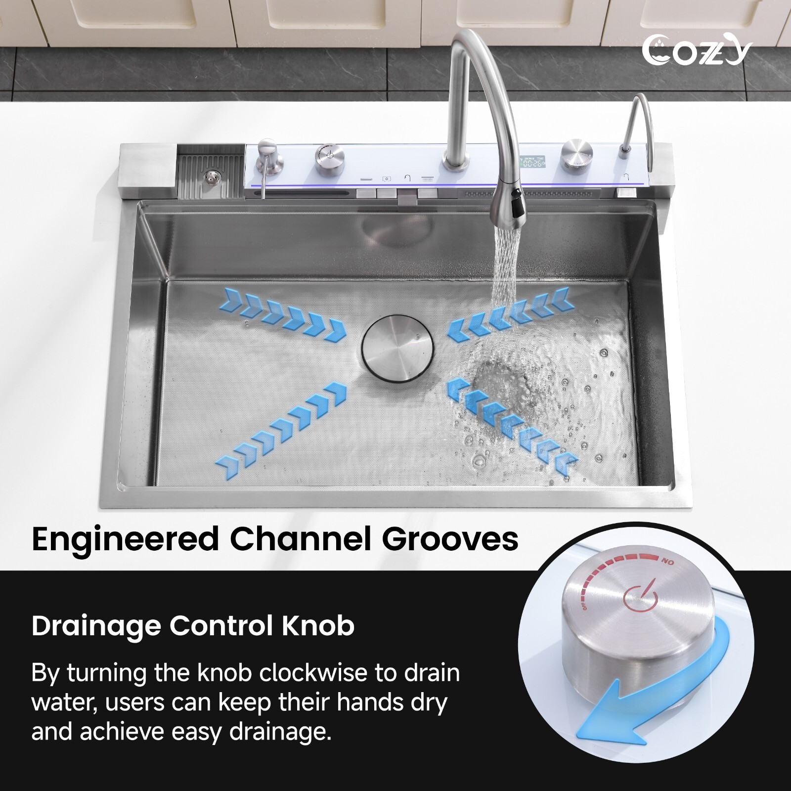 Cozy 33x22" Multifunctional Overmount Kitchen Sink Faucet Combo Brush Nickel