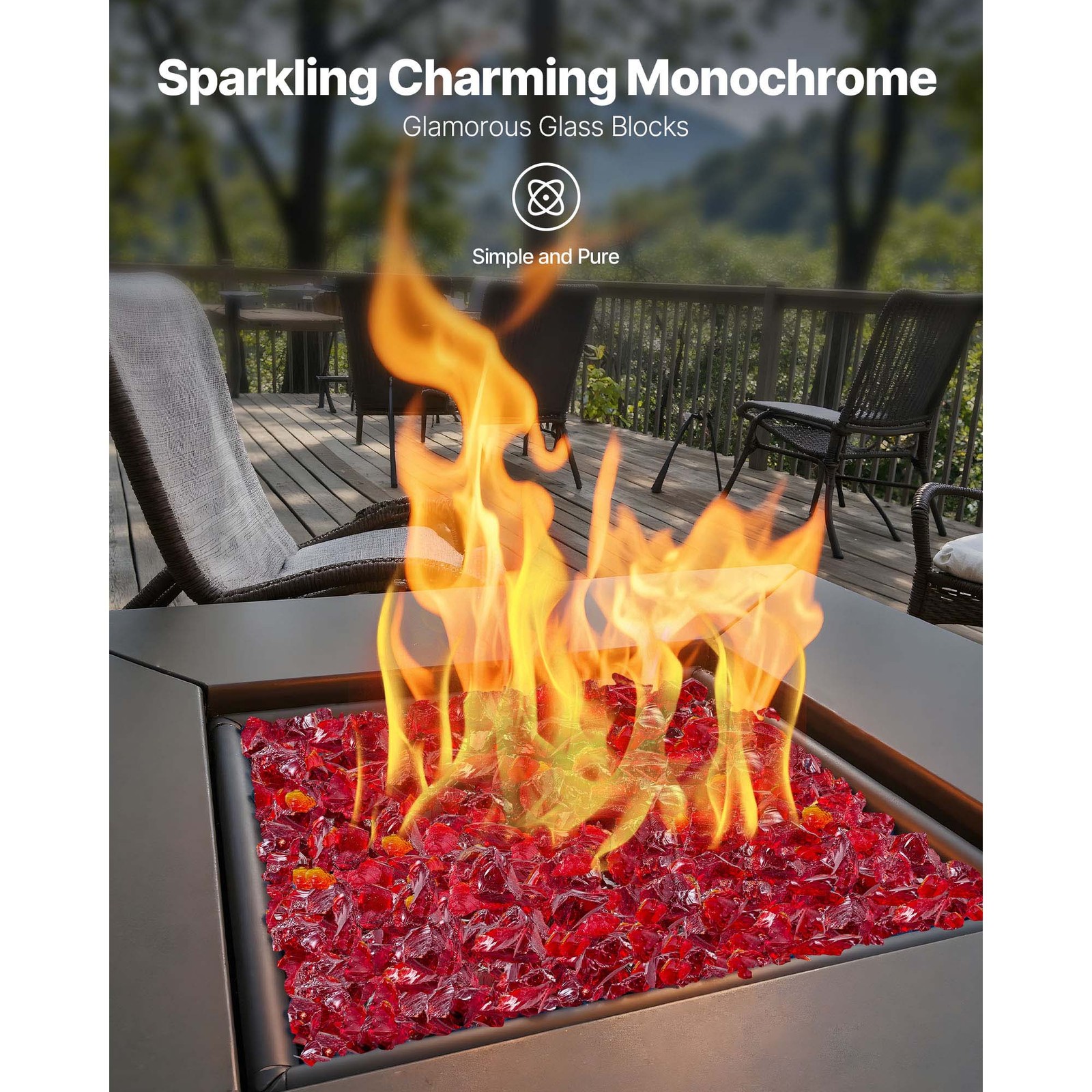 Uimoso 10 lbs Red Fire Glass 3/4-Inch for Fire Pits and Fireplace Tables