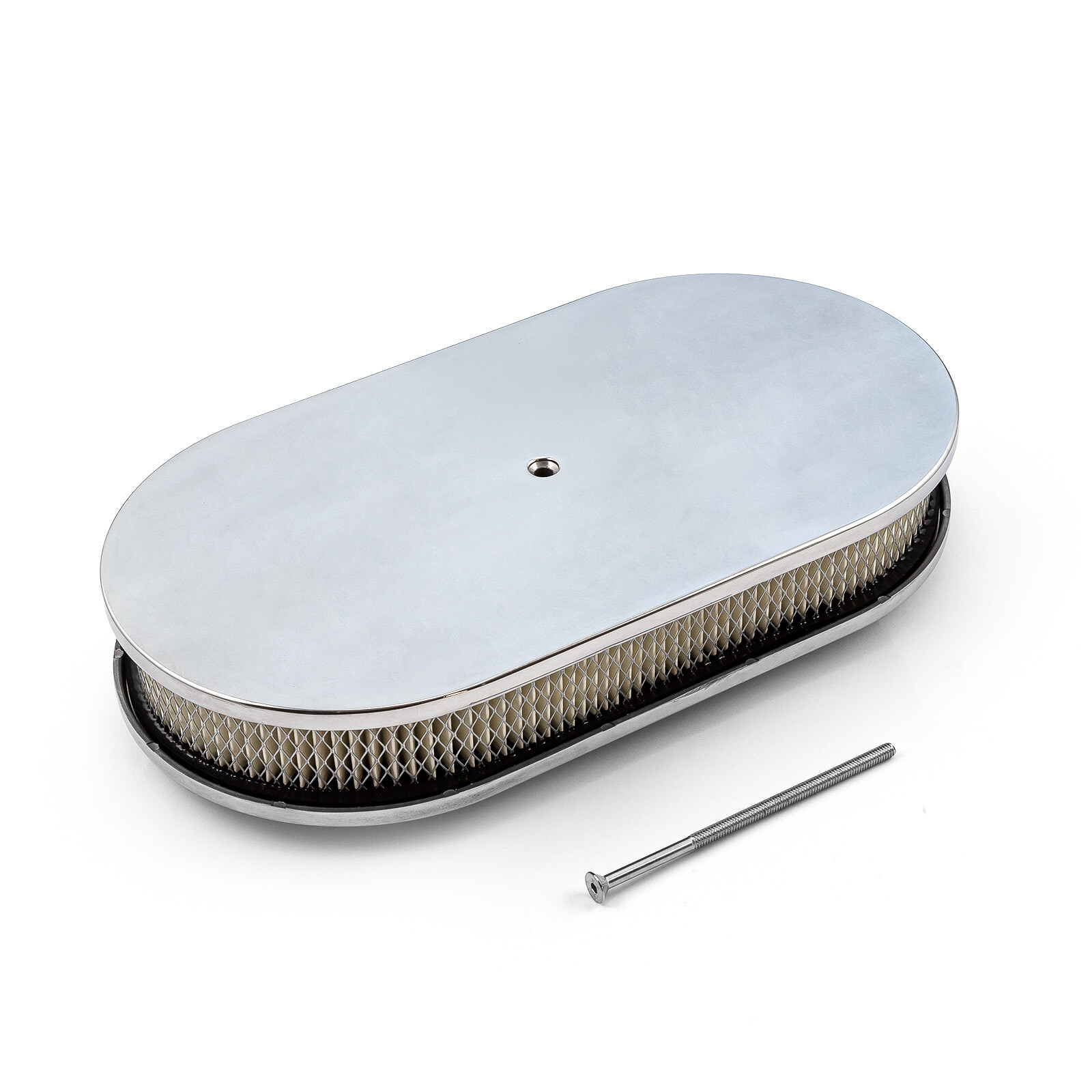 15" x 2" Oval Plain Polished Aluminum Air Cleaner Kit