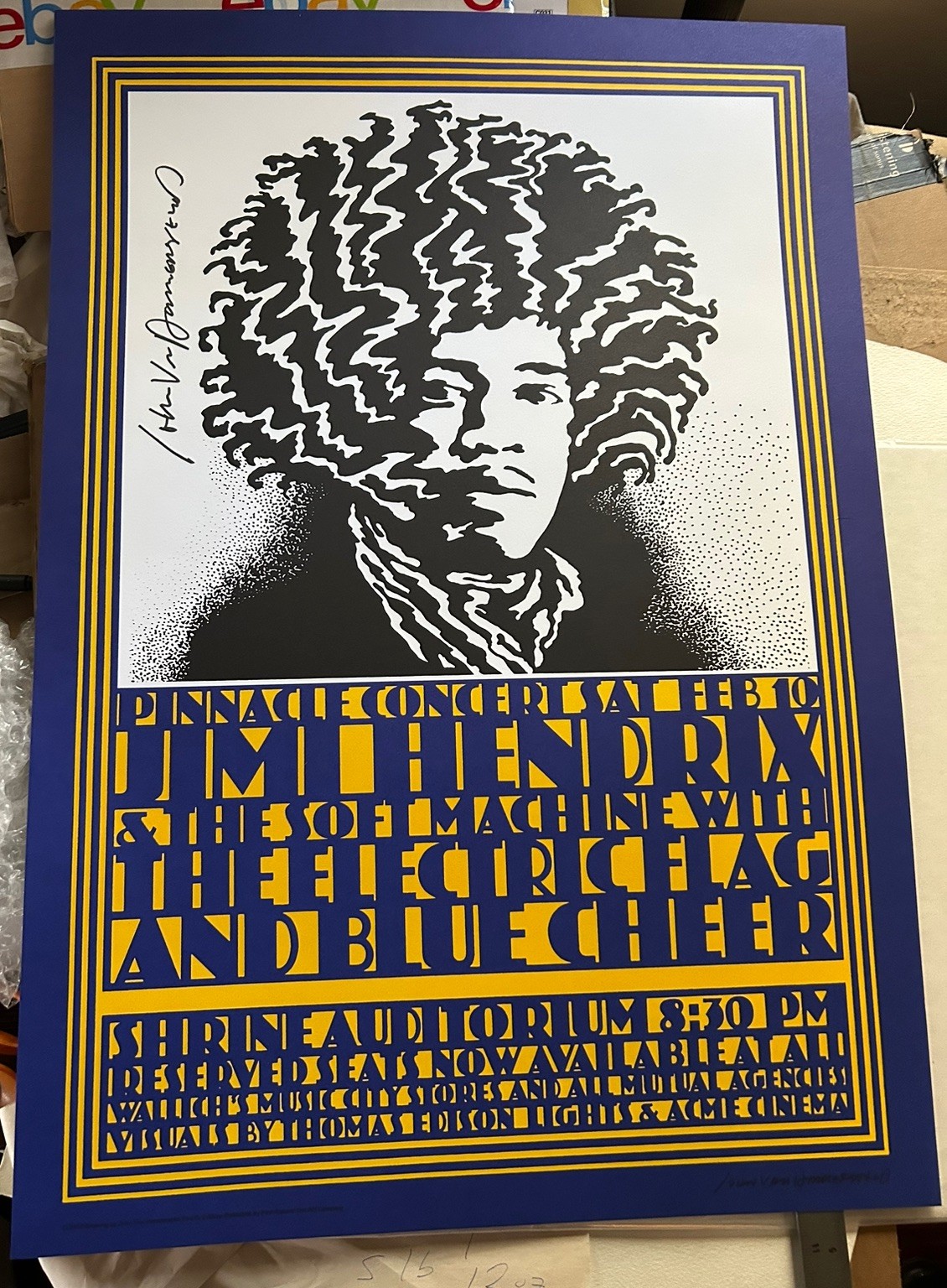 Jimi Hendrix Poster 1968 HAND SIGNED John Van Hamersveld Blue cheer 2004 Ed 4th