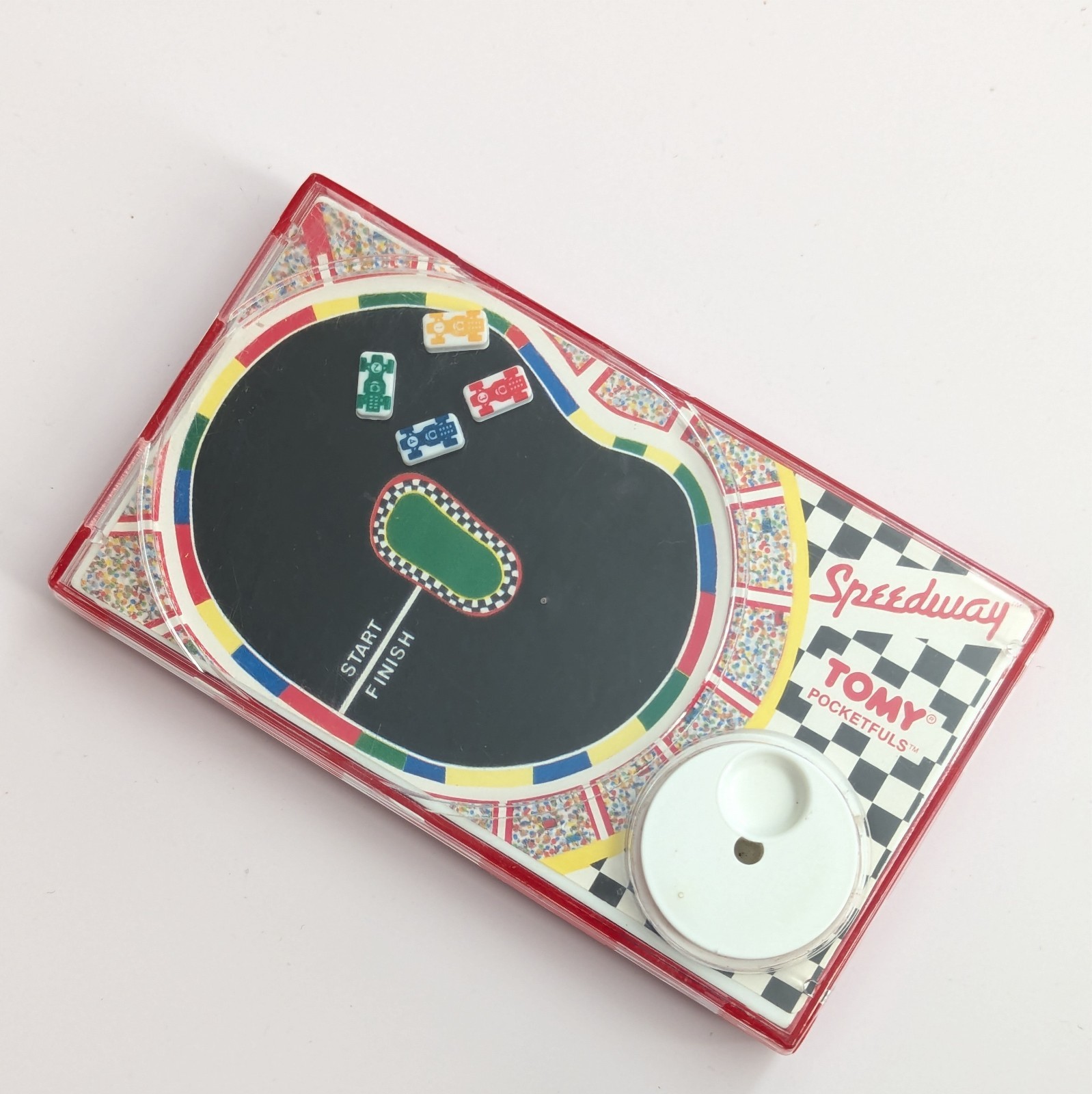 Vtg 1987 Tomy Pocketfuls Games Handheld Travel Speedway Car Racing & Football