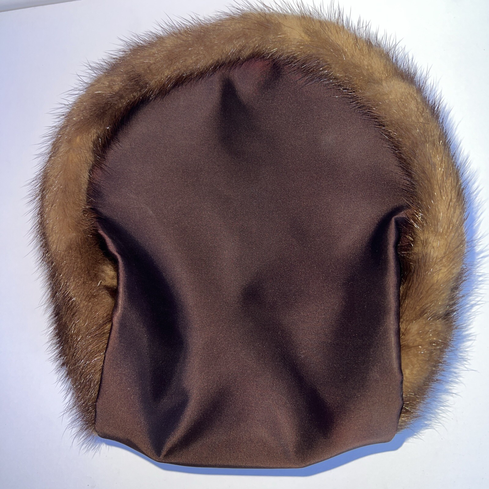 Vintage 1950s Cedar Crest Original Brown Mink Satin Pillbox Shaped Hat EUC