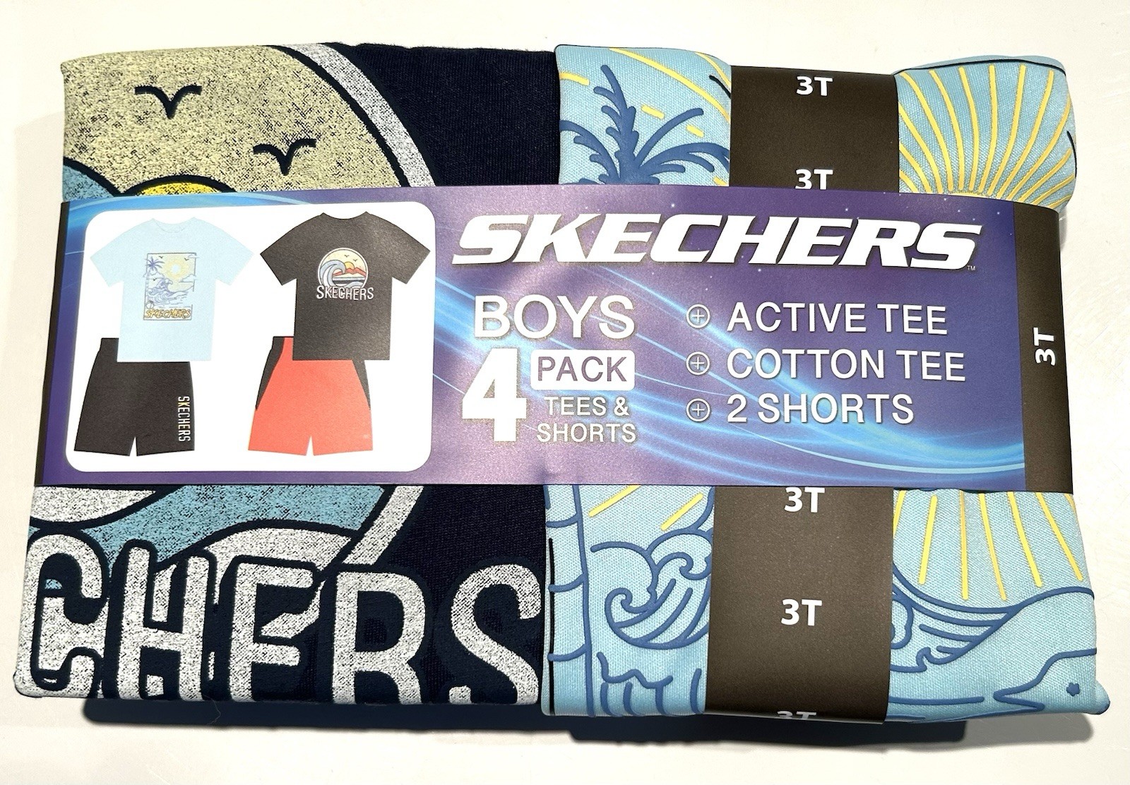 Skechers Boys Size 5T Active Cotton Outfit Set, 2 Tees 2 Shorts