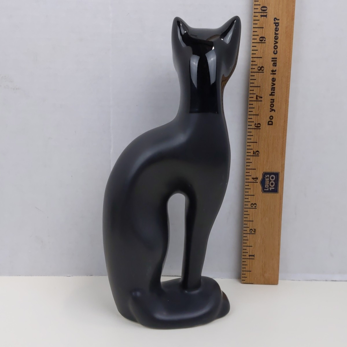 Vintage Black Ceramic Cat Figurine Glossy Mid Century Modern Style Home Decor