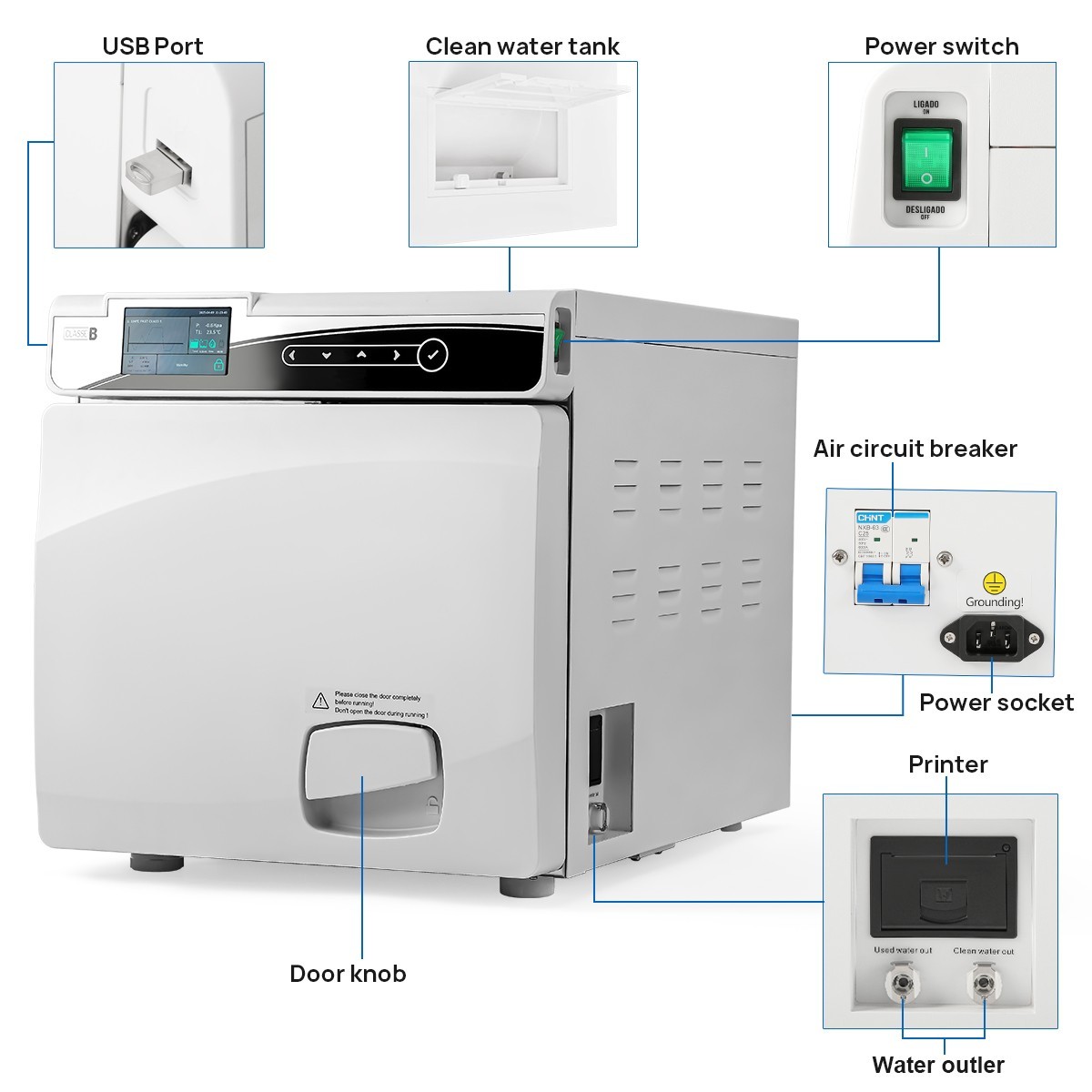 22L 17L Dental Medical Autoclave Steam Sterilizer Class B with Printer /Lab Cart