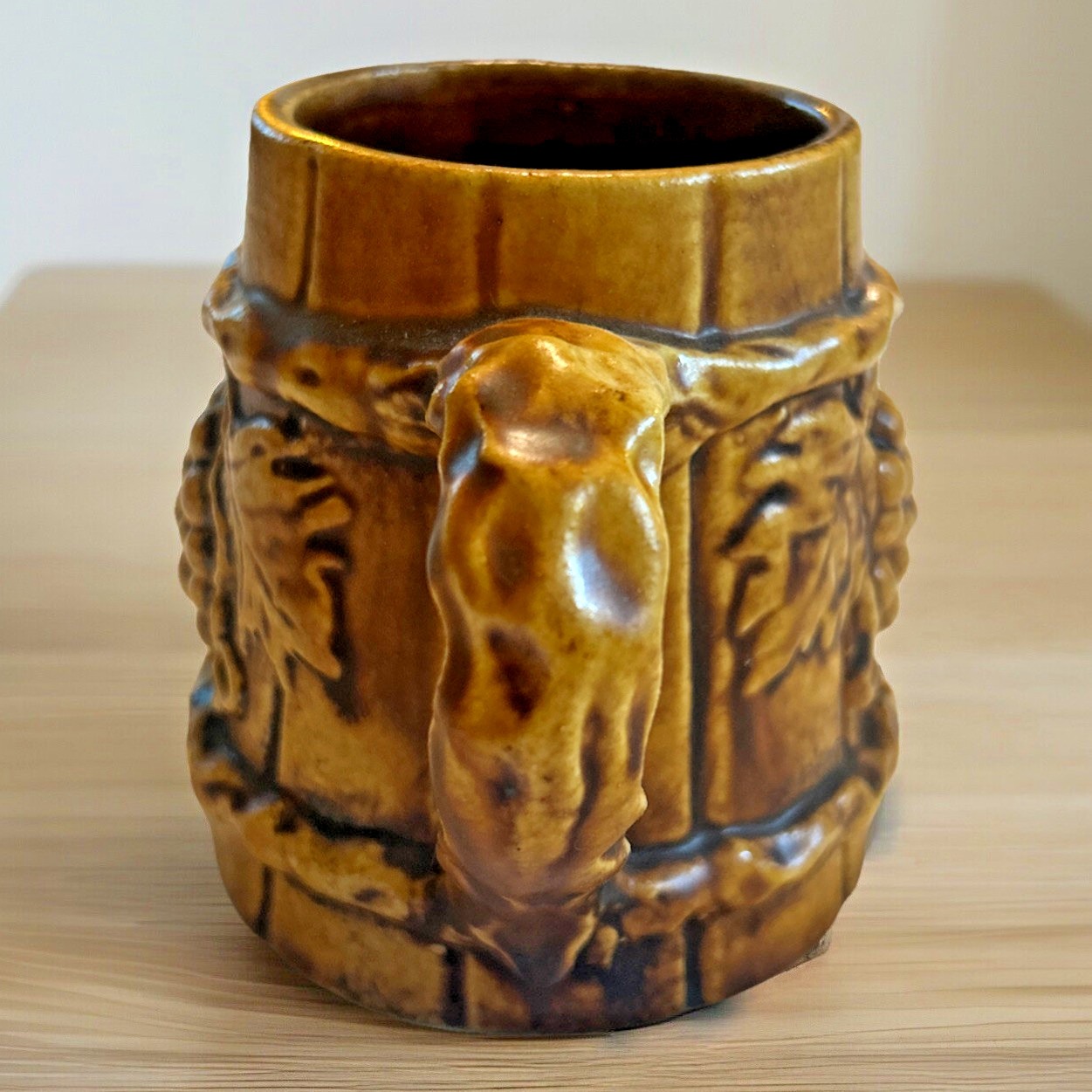 Wine Mug ~ German ~ Ceramic ~ Grape and "Wood" Design ~ Vintage ~ Sturdy!