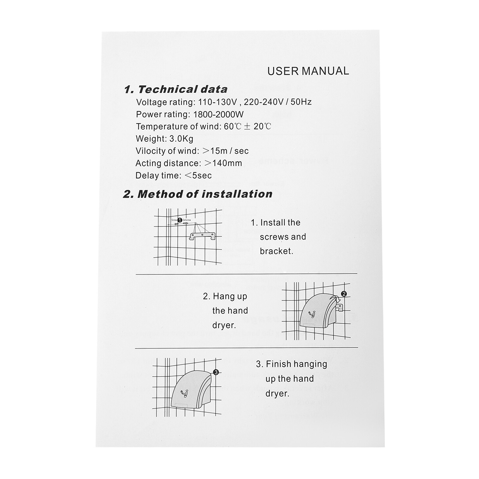 1800W Automatic Electric Hand Dryer Commercial and Household Use Silver 70-75dB