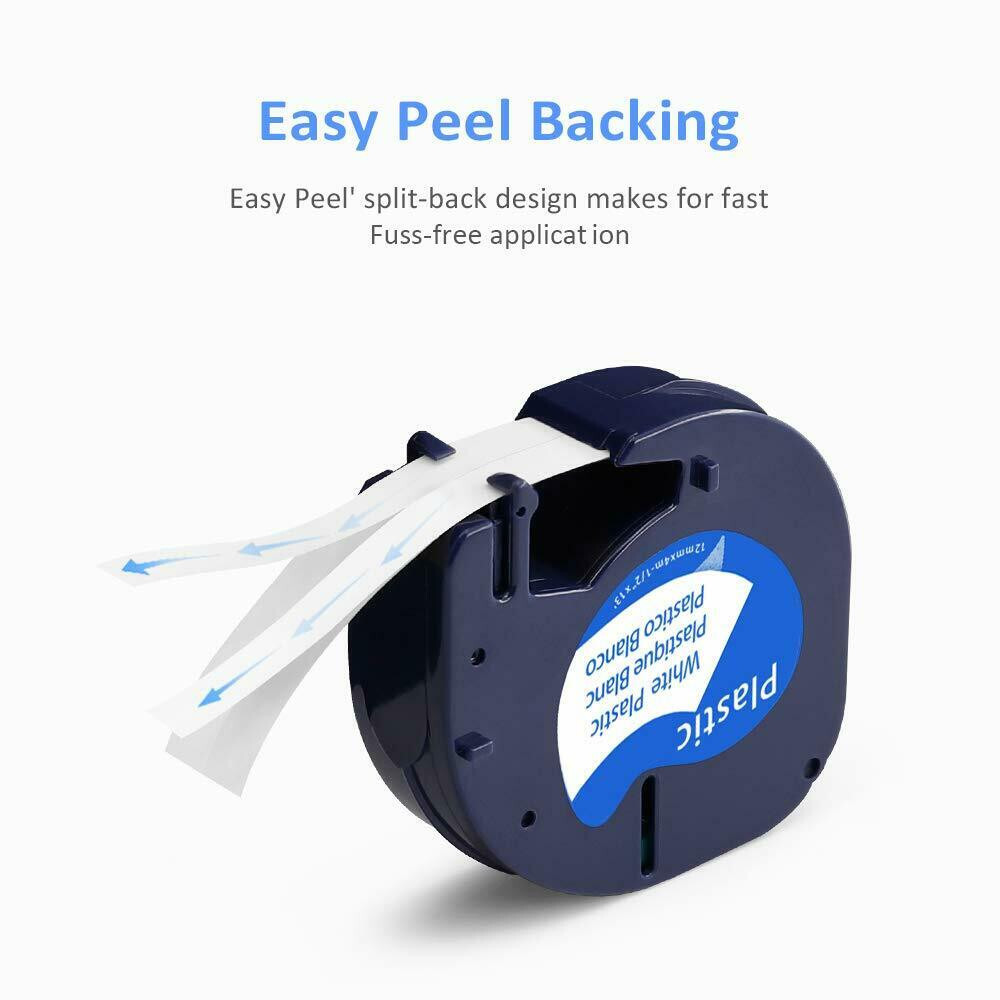 5PK Dymo Letratag Refill 91331 White Plastic 12mm Label Tape 1/2" LT-100H