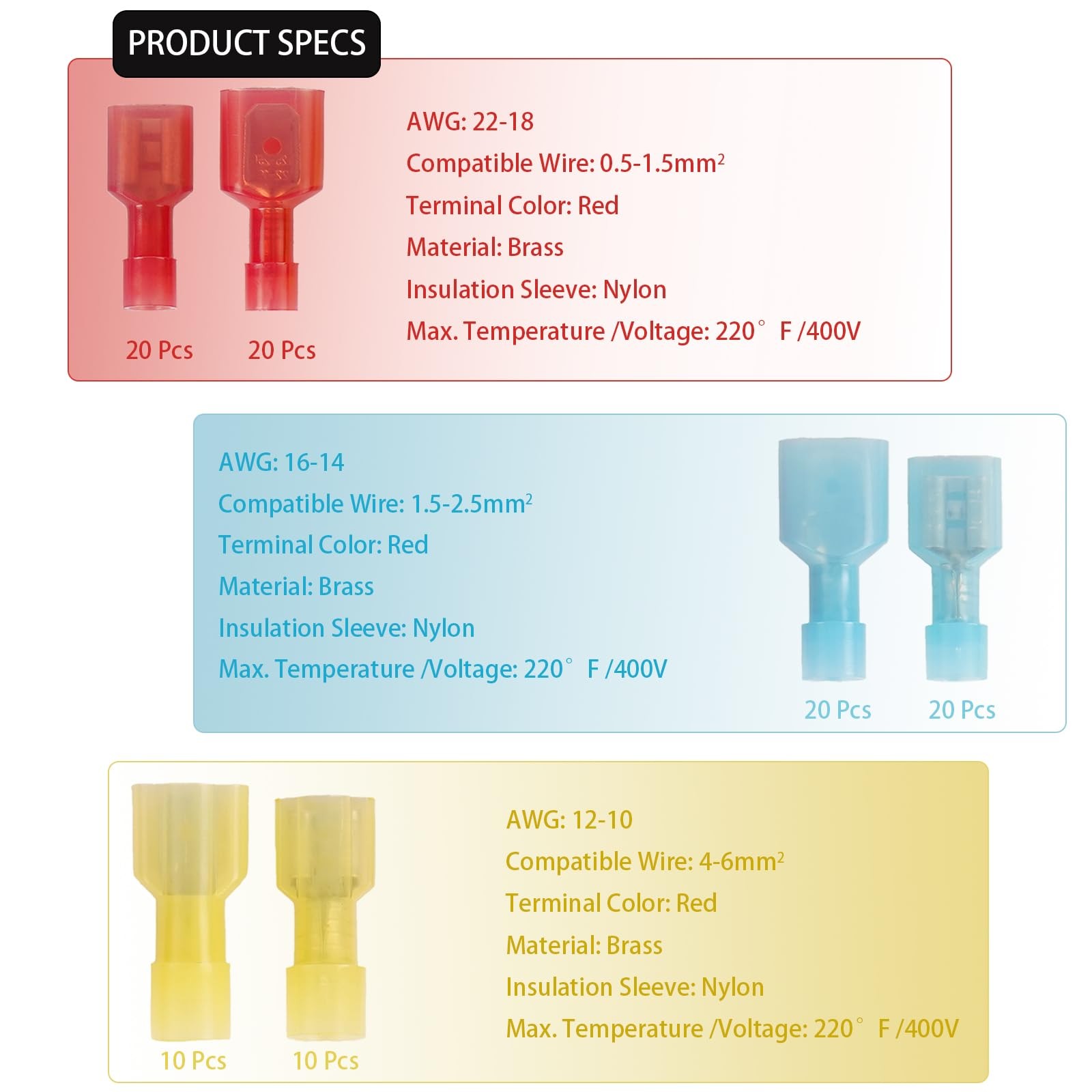 100 PCS Spade Connector Kit, Male and Female Quick Disconnect Wire Connectors...