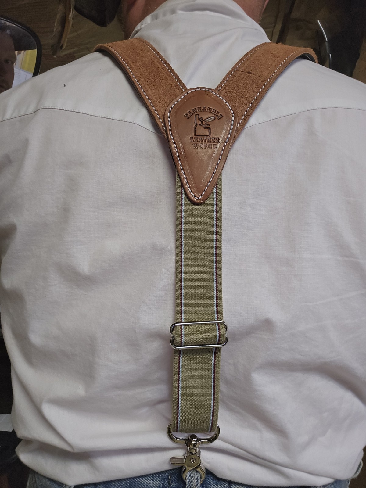 Western Cowboy Rough Out Leather Hand Made Suspenders