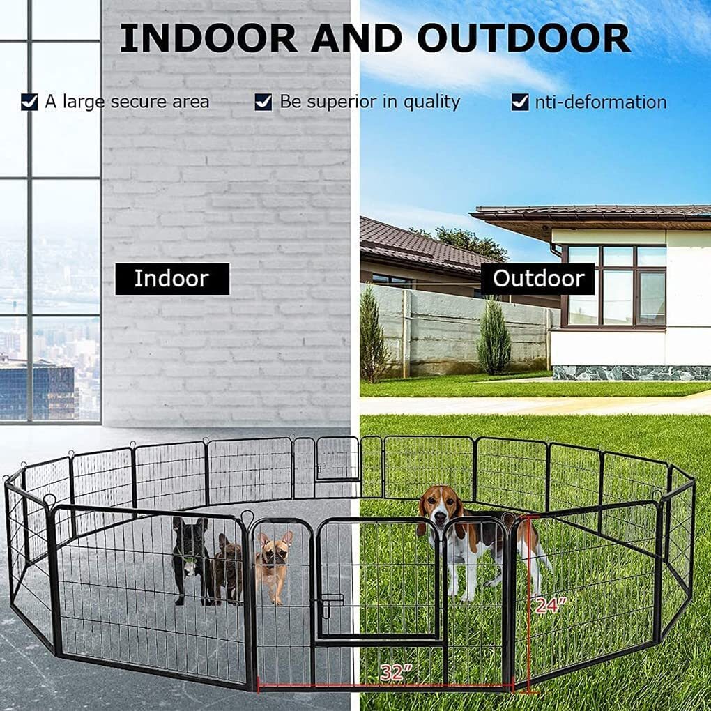 Dog Playpen Pet Dog Fence 24"/ 32" /40" Height 8/16/24/32 Panels Metal Dog Pen