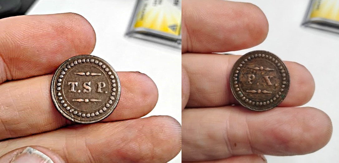 2 Mid 1800's Madeira Portugal T.S.P. Tobacco Plantation Tokens 20 Réis & 10 Reis