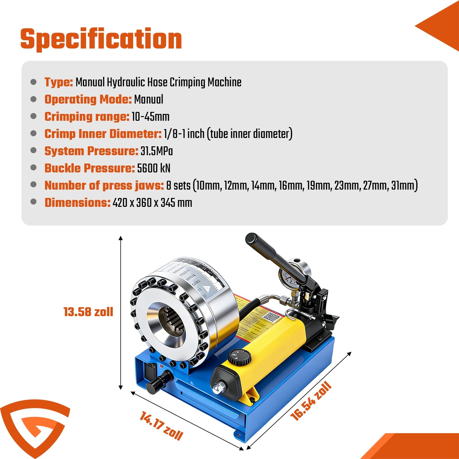 Hydraulic Hose Crimper Pipe Clamping Machine With 8 Sets Dies 10mm-30mm 5600KN