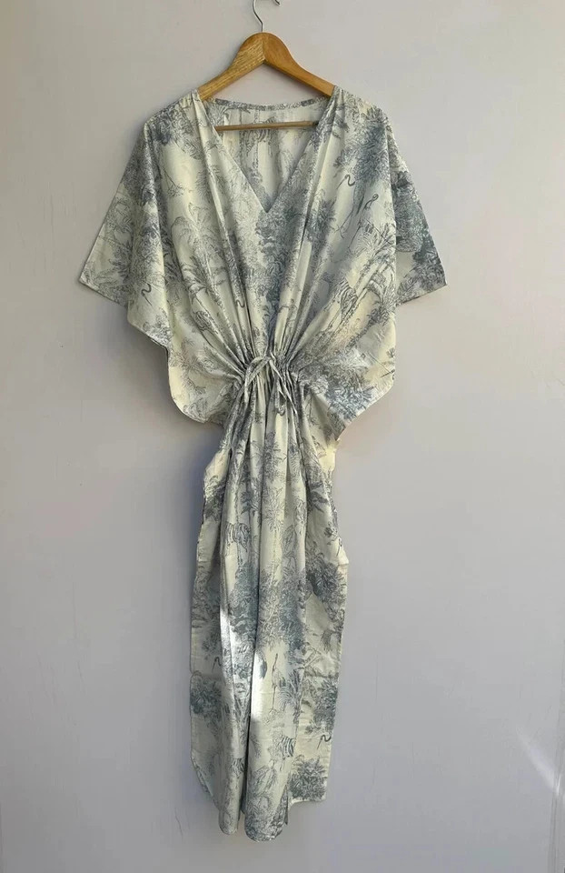 New Indian Vintage Cotton Long Beach Maxi Kaftan Dress One Size Caftan Kimono