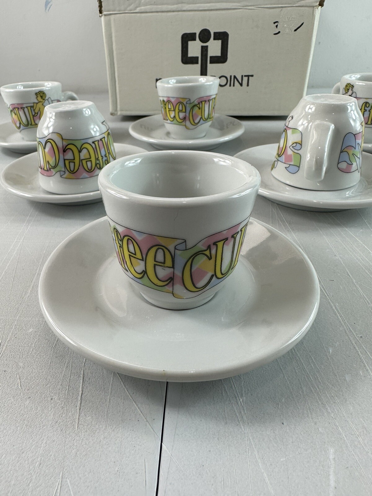 New! NUOVA POINT Espresso Set of 6 Cherub Angels Cups & Saucers Made In Italy